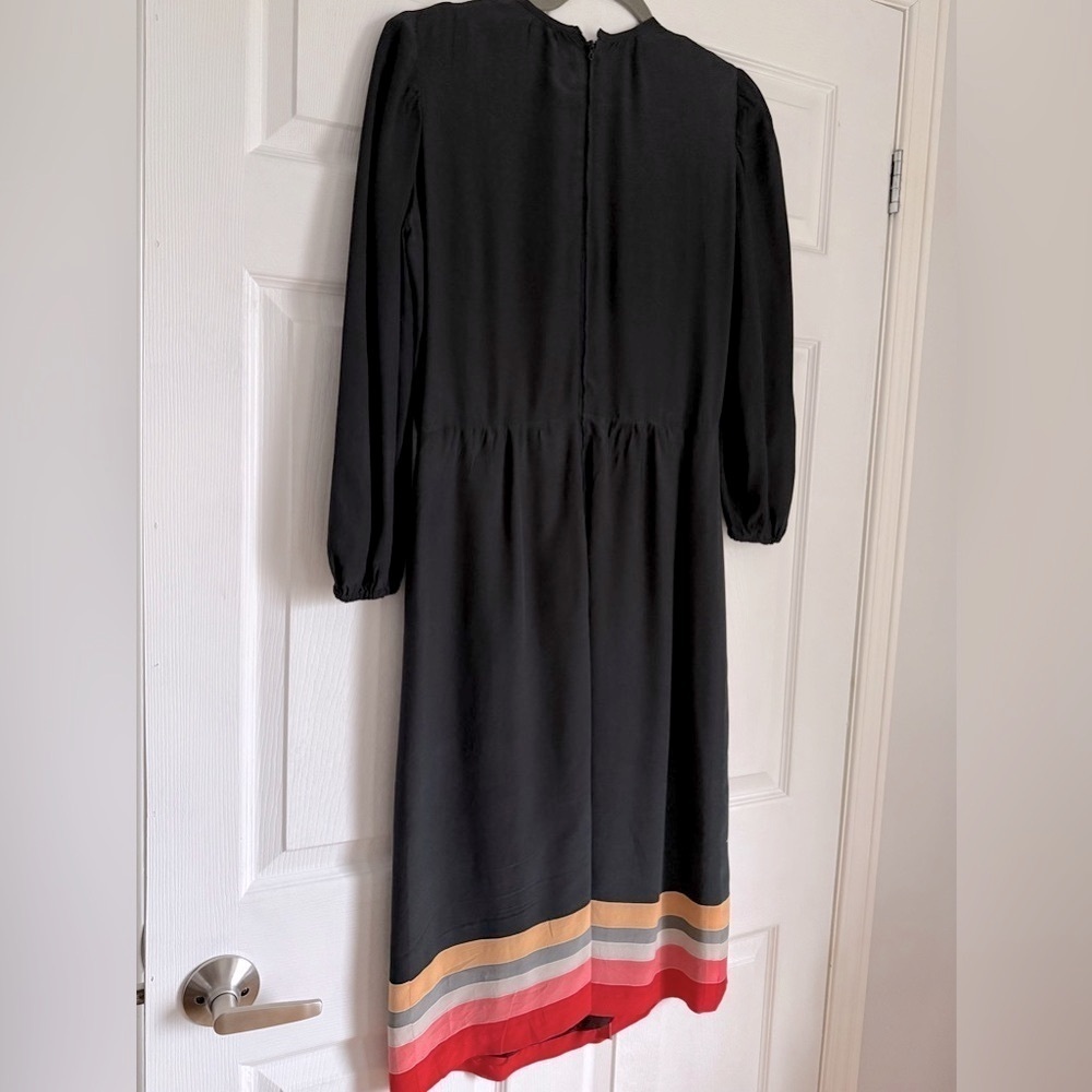 Vintage 1970s black silk Japanese patterned midi dress - size Medium (M) - Picture 7 of 8